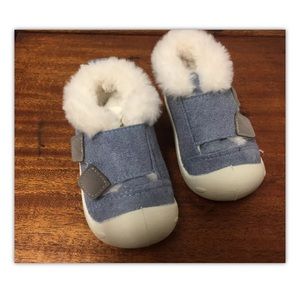 Vigny Honey, baby, shoes, gray/white, faux fur, winter time, size 0-3 months.: